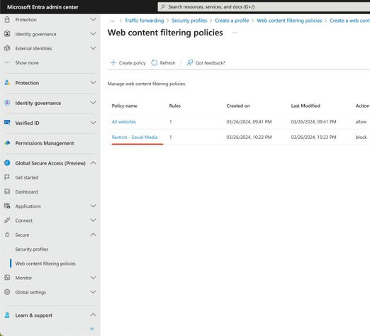 Web Content Filtering policies
